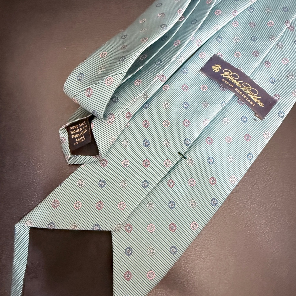 Brooks Brothers Sky Blue and Green Tie with Silver Accents - Picture 3 of 3